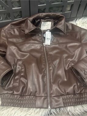 PacSun Brown Faux Leather Bomber Jacket
